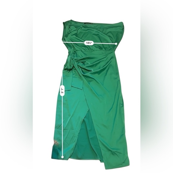 Merokeety Women’s Large Green One-Shoulder Satin Wrap Midi Dress with Slit - Picture 12 of 12